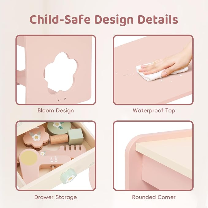 OOOK Kids Vanity Table and Chair Set with Lights, Makeup Vanities with Touch Screen 3 Colors, Pink Girls Vanitys, Enough for Real and Pretend Makeup, Toddler Vanity for 3 Year Old