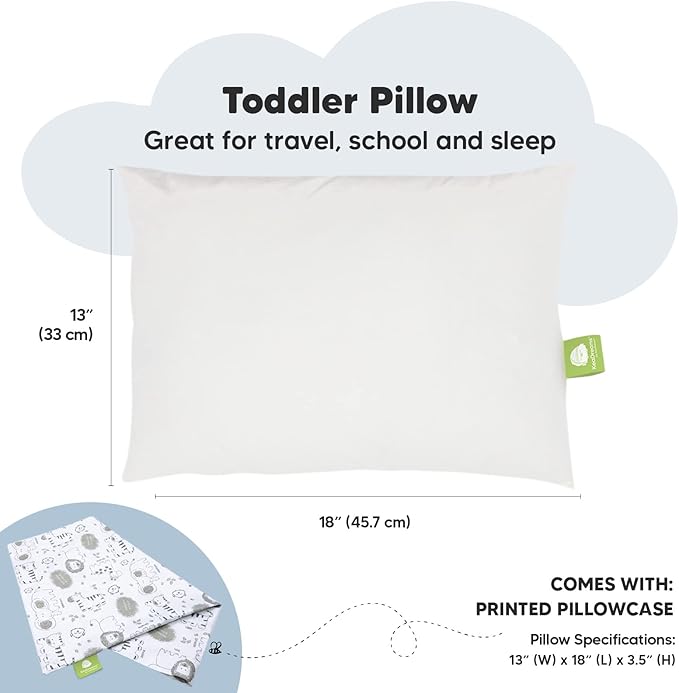 Toddler Pillow with Pillowcase - 13x18 My Little Dreamy Kids Travel Bed Pillows for Sleeping,Organic Cotton Small Pillowcase,Soft & Breathable,Machine Washable,Toddlers 2-5 years old(KeaSafari)