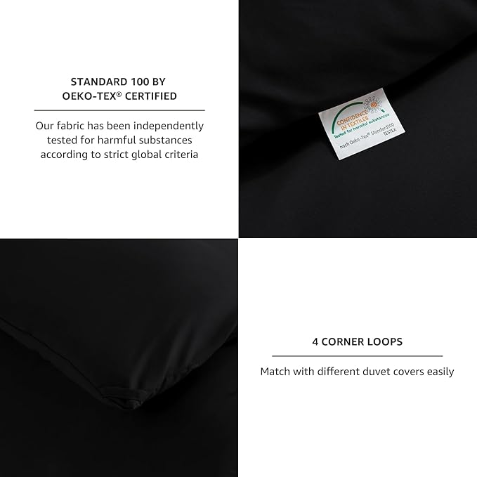 CozyLux Twin Comforter Black, 2 Pieces Twin Extra Long Comforter Set with Corner Tabs, Twin XL Breathable Bedding Sets for College Dorm, Luxury Bed Set with Down Alternative Comforter and 1 Pillowcase