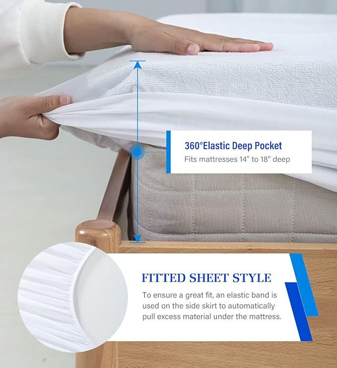 2 Pack Queen Mattress Protector,Mattress Cover Queen Size Bed,Waterproof Mattress Protector Queen Size Noiseless Mattress Cover Soft Breathable Terry for Pets Kids Adults 60" x 80"