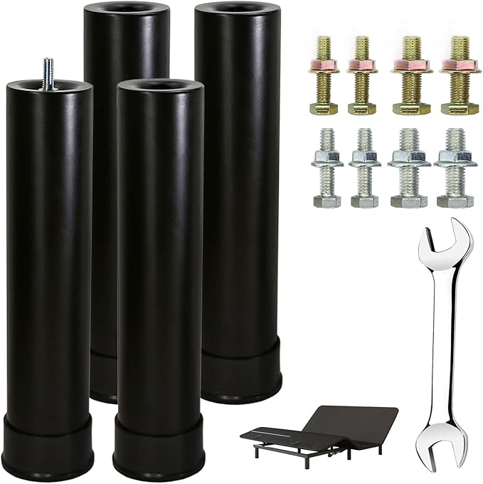 11 Inch Metal Adjustable Bed Base Frame Leg Replacement Heavy Duty Extra Height Leg Compatible with 89% of Frameworks Such as M8 M10 Thread (Set of 4)