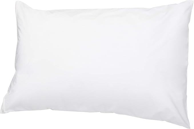 Amazon Basics Queen Pillow Protector with Zipper, 100% Cotton Hypoallergenic, Machine Washable, White, 31 x 21 Inches, Pillows Not Included