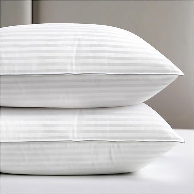 viewstar Bed Pillows Queen Sizes Set of 2, Hotel Quality Cooling Down Alternative Gusseted Pillows for Side, Back, or Stomach Sleepers, Striped White