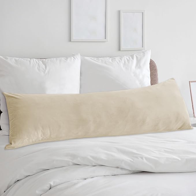 StangH Beige Velvet Body Pillow Cover Super Soft Large Pillowcase for Pregancy/Baby, Home Decoration for All Seasons Sofa Bedroom Theater, 20 x 54-inch, 1 Piece