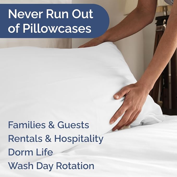 Standard Pillow Cases Set of 8 - Ultra Soft Hotel Quality Pillowcase Covers - Comfy, Cozy & Wrinkle Free - Shrink, Stain and Fade Resistant - Machine Washable Pillow Protectors - 8 Piece Set - White