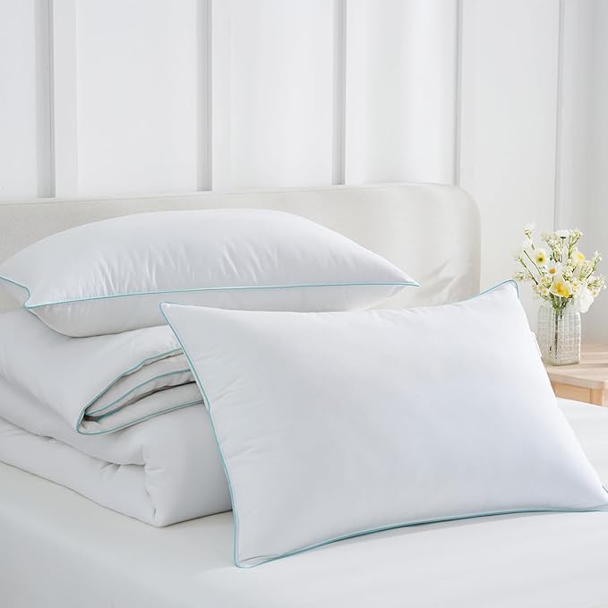 Homelike Moment Down Feather Pillows Queen - 2 Pack Feather Bed Pillows for Sleeping Queen Size Pillow Set of 2 100% Cotton Cover 20x30 Inch