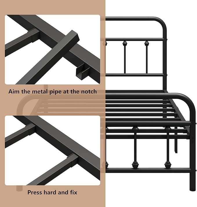 Vengarus Metal Bed Frame,Twin Size Bed Frame with Headboard,Structurally Stable, Heavy Duty Steel Slat Supported,Under Bed Storage,No Box Spring Needed,14 Inch,Black