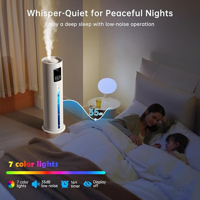 8L/2.1 Gal Humidifiers for Bedroom Large Room, 4 Levels Cool Mist Humidifier with Clear Tank, 7 Color Lights Essential Oil Diffuser with 16H Timer,for Home Plants (snowy white)