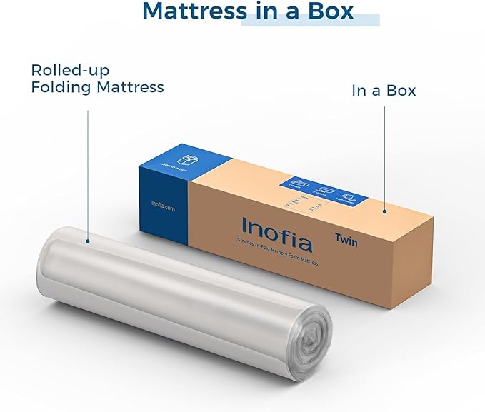 Inofia 6 Inch Folding Mattress, Memory Foam Tri-fold Mattress with Removable Cover, Foldable Floor Bed, Medium Firm, Twin XL Size (80" x 39" x 6")