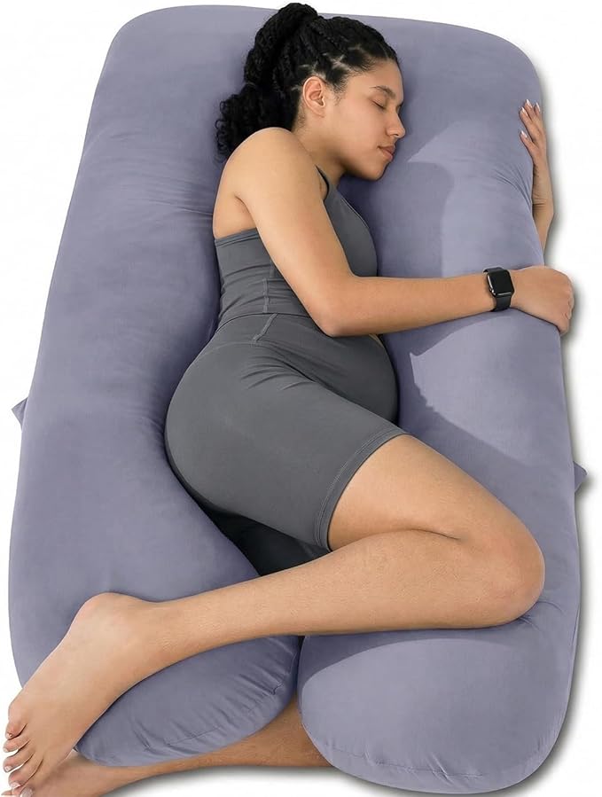 QUEEN ROSE Pregnancy Pillows, 60 Inch Cooling U Shaped Body Pillow for Sleeping, Extra Long Maternity Pillow for Pregnant Women, Body Support for Adults, with Soft Silky Cover, Blue