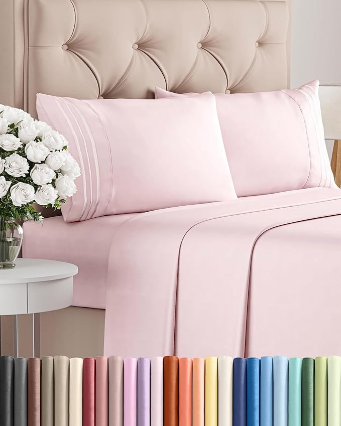 King Size 4 Piece Sheet Set - Comfy Breathable & Cooling Sheets - Hotel Luxury Bed Sheets for Women & Men - Deep Pockets, Easy-Fit, Soft & Wrinkle Free Sheets - Lavender Pink Oeko-Tex Bed Sheet Set