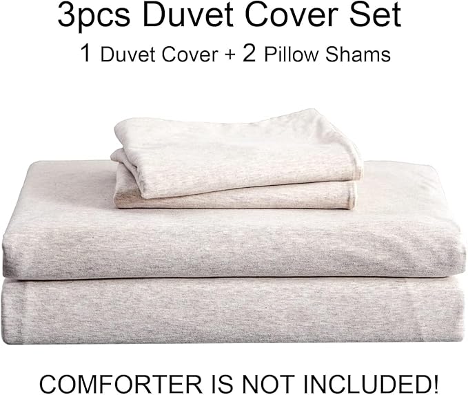 PURE ERA Jersey Knit Duvet Cover Set 100% T-Shirt Cotton Super Soft Comfy 3pc Bedding Set with Zipper Closure (Heather Beige, Oversized King)
