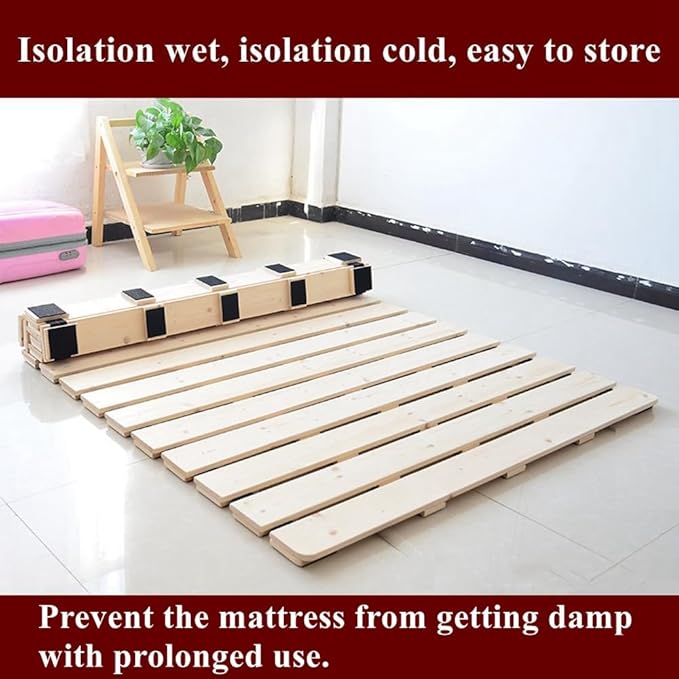 Breathable Moisture-Proof Bed Plate, Guest Tatami Mat,Wood Roll-Type Slatted Bed Japanese Floor Futon Mattress, Floor Sleep Bedding (Full)