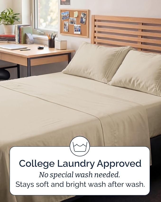 Full XL Bed Sheet - 4 Piece Full XL Bed Sheets Set - Ultra-Soft, Comfy, Breathable & Cooling - Hotel Luxury Bedding for Women & Men with Deep Pockets - Wrinkle Free & Fade Resistant - Oeko-Tex - Wheat