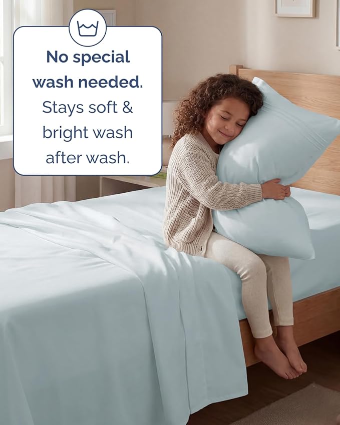 Twin Size 3 Piece Sheet Set - Comfy Breathable & Cooling Sheets - Hotel Luxury Bed Sheets for Women & Men - Deep Pockets, Easy-Fit, Extra Soft & Wrinkle Free Sheets - Ice Blue Oeko-Tex Bed Sheet Set