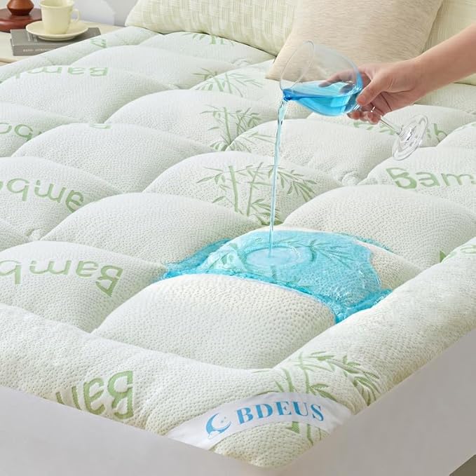 BDEUS Twin XL Mattress Topper Viscose Derived from Bamboo, 100% Waterproof Thick Pillow Top Mattress Pad for Back Pain Relief, Naturally Cooling for Hot Sleepers, Green