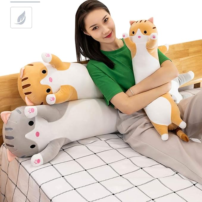 Oeonuas Cute Cat Plush Long Body Pillow Cuddle Cartoon Stuffed Animals Cat Plushie Soft Doll Pillows Gifts for Kids Girls (Orange, 51")