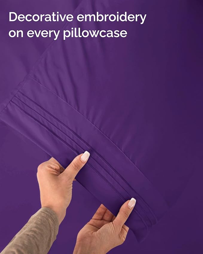Twin Size 3 Piece Sheet Set - Comfy Breathable & Cooling Sheets - Hotel Luxury Bed Sheets for Women & Men - Deep Pockets, Easy-Fit, Extra Soft and Wrinkle Free Sheets - Purple Oeko-Tex Bed Sheet Set