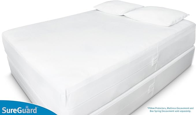 Set of 2 Queen Size SureGuard Pillow Protectors - 100% Waterproof, Bed Bug Proof, Hypoallergenic - Premium Zippered Cotton Terry Covers