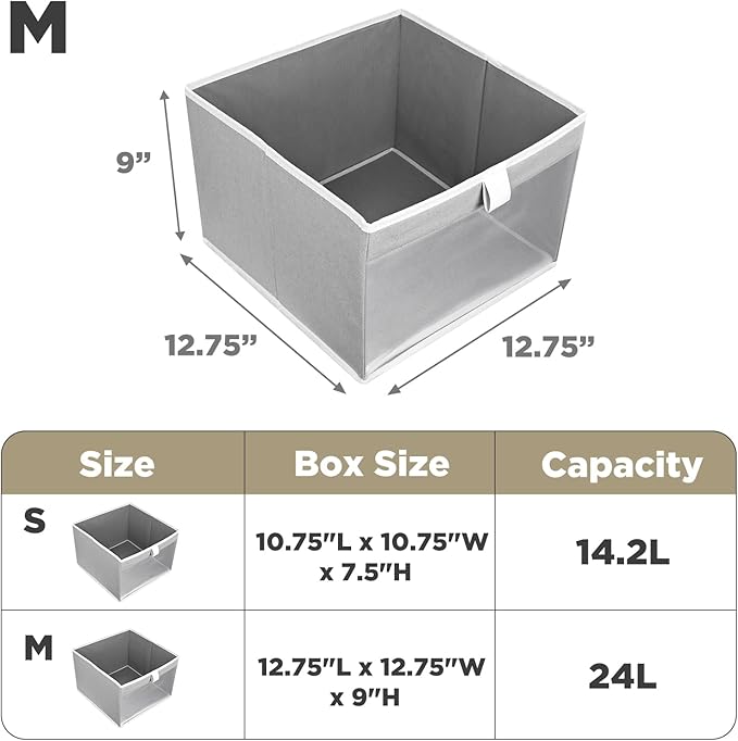 Linen Closet Organizers and Storage, Closet Storage Bins Basket Organizer, Foldable Organization Baskets with Mesh Window for Clothes Towels and Toys, 12.75" x 12.75" x 9", Gray, 4 pack