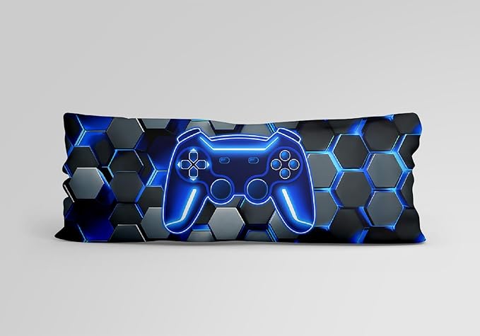 NTBED 3D Gaming Body Pillow Cover Game Console Microfiber Pillowcase with Envelope Closure for Kids Boys Adults,(20"x54",Blue)
