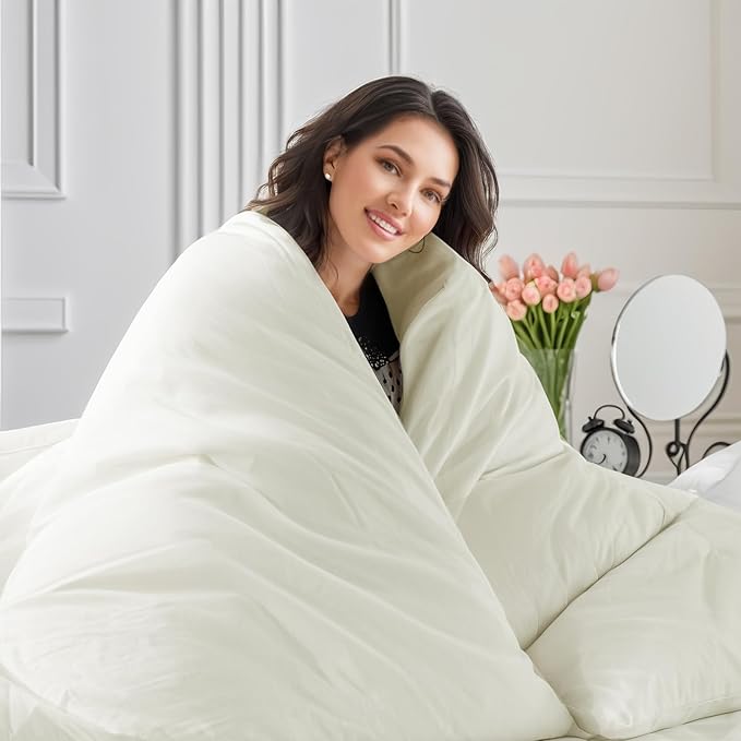 NEXHOME PRO King Duvet Cover Set, 100% Washed Cotton with Linen-Like Texture, Natural Organic, Breathable & Comfortable, Includes Home Bedding Set Milk White (No Comforter) 10490