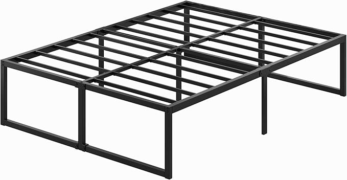 Lutown-Teen 18 Inch Full Bed Frame No Box Spring Needed, Heavy Duty Metal Platform Beds with Sturdy Steal Slats for Mattress Foundation, Easy Assembly, Noise Free, Black