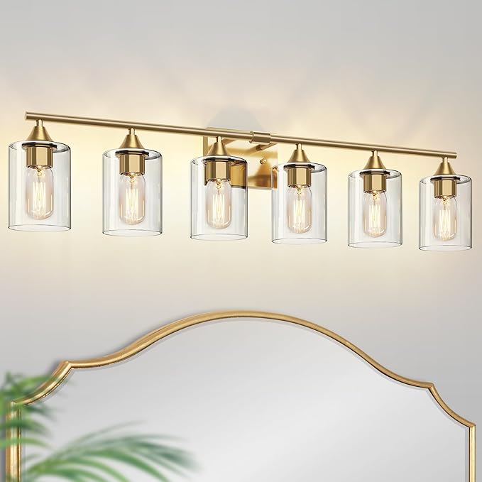 6-Light Gold Vanity Light,Bathroom Light Fixtures,Modern Brushed Brass Gold Wall Sconce Lighting,Bathroom Wall Lamp for Mirror Bedroom Living Room Vanity Table Hallway