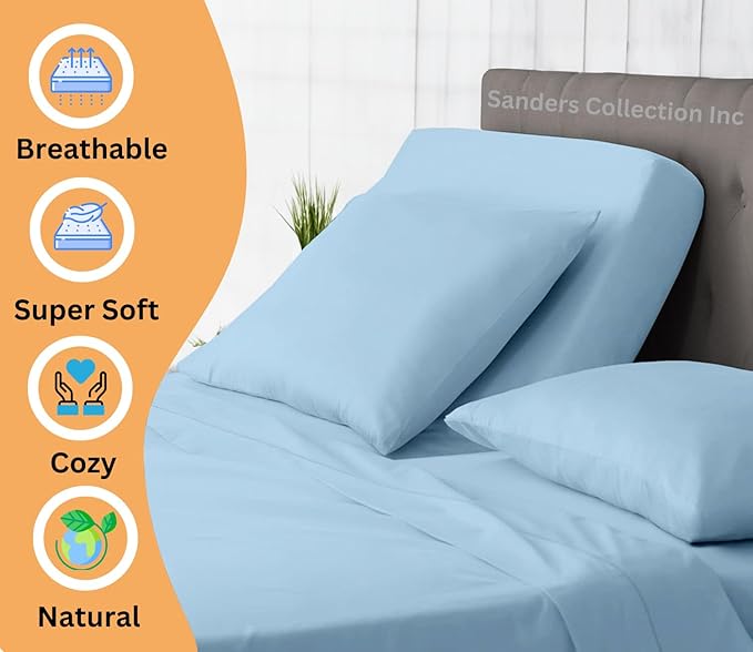 SCI Top Split Flex Sheet Set for Adjustable Bed 32" Split Head California King Size 800 Thread Count 100% Egyptian Cotton 4 Piece Set fits up to 16 Inch Deep Pocket ( Light Blue)