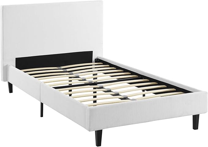 Modway Anya Upholstered White Twin Platform Bed with Wood Slat Support