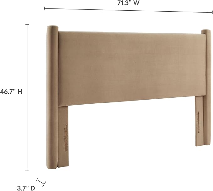 Modway Rael Queen Upholstered Headboard with Pillars in Taupe – Velvet Headboard – Stain-Resistant Performance Velvet Headboard for Queen Size Beds