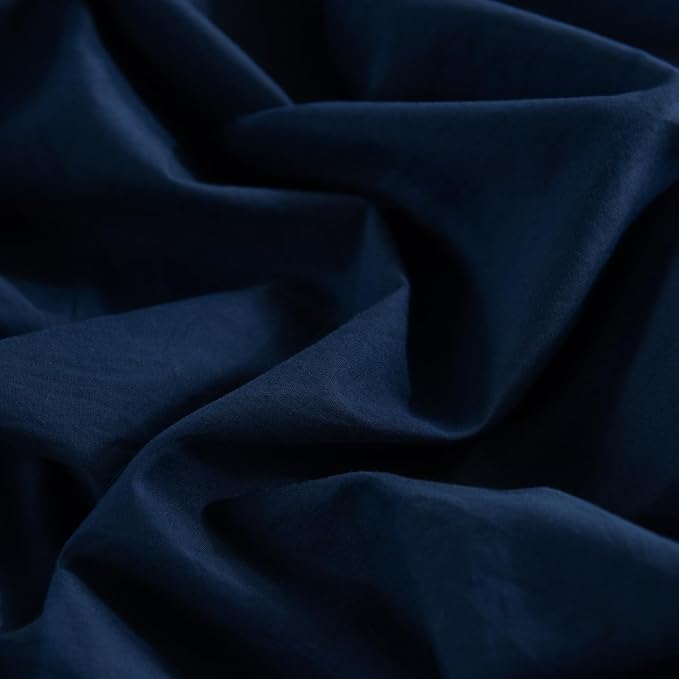 NEXHOME PRO Queen Duvet Cover Set, 100% Certified Organic Cotton with Washed Feel & Linen-Like Texture, Comfortable & Breathable, Home Bedding Set Navy (No Comforter)