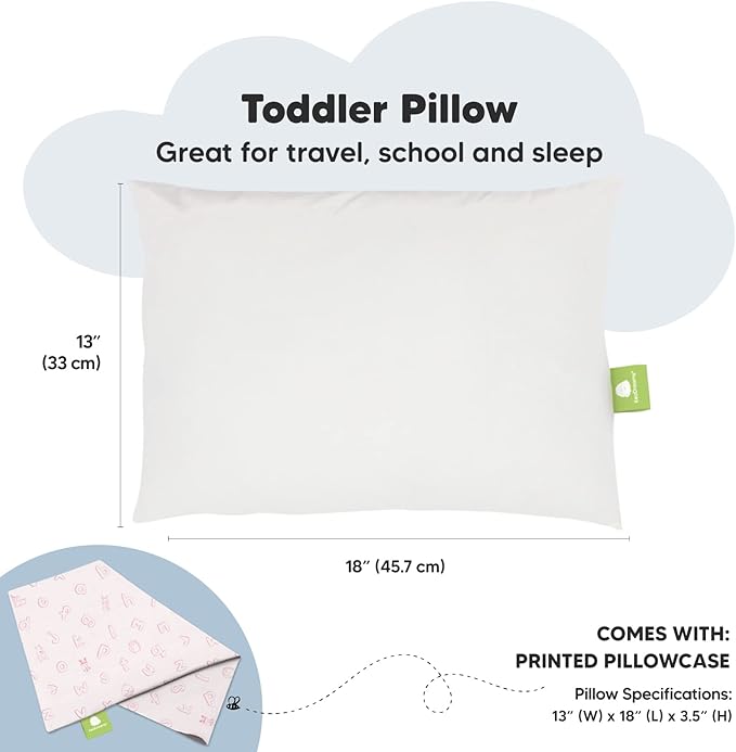 Toddler Pillow with Pillowcase - 13x18 My Little Dreamy Kids Travel Bed Pillows for Sleeping, Organic Cotton Small Pillowcase, Soft & Breathable, Machine Washable, Toddlers 2-5 (ABC Land Rose)