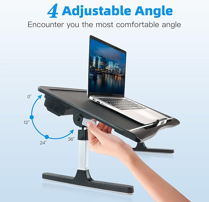KLEAR Laptop Bed Tray Table [Luxury PVC Leather], Adjustable Laptop Desk for Bed, Foldable Lap Desk for Laptop with 2 Drawers, Multifunctional Lap Table for Working, Eating, Writing, Gaming, Drawing