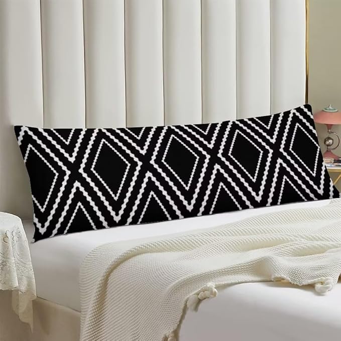 Black Body Pillow Cover Black and White Long Pillow Case with Zipper Boho Aztec Polyester Pillowcases Farmhouse Bedding Pillowcase Decorative Soft Cushion Pillow Covers for Bedroom,Couch,20"x54"