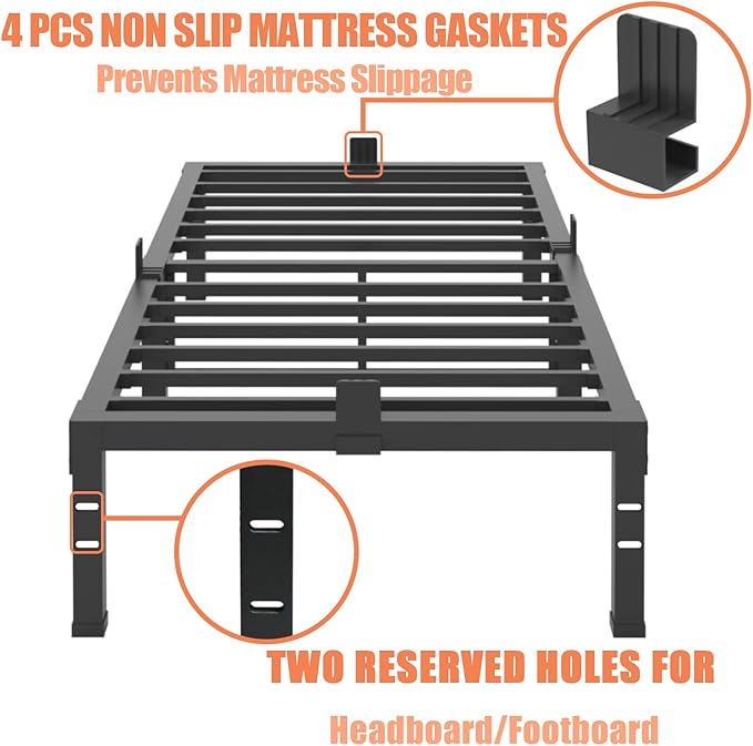 FUIOBYVV Twin Bed Frames,16 Inch Heavy Duty Metal Platform Bed Frame Twin Size Support Up to 3500 lbs,No Box Spring Needed,Headboard Compatible,Steel Slat Support,Noise Free,Easy Assembly