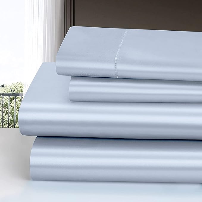 Homiest 3pcs Satin Sheets Set Luxury Silky Satin Bedding Set with Deep Pocket, 1 Fitted Sheet + 1 Flat Sheet + 1 Pillowcase (Twin XL Size, Baby Blue)
