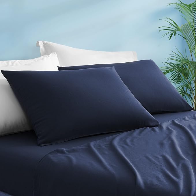 LUXEAR Pillow Cases, 2 Pack King Size Linen Pillowcases for Hair Skin, Silky Skin-Friendly, Machine Washable Pillow Covers - Navy Blue