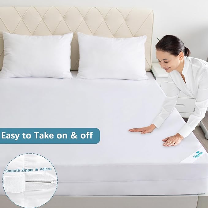 Full Size Mattress Protector Zippered (4/5/7/9Inches), Waterproof Mattress Cover & Encasement, Box Spring Cover, Low Profile 6 Sides Wrapping Bed Cover