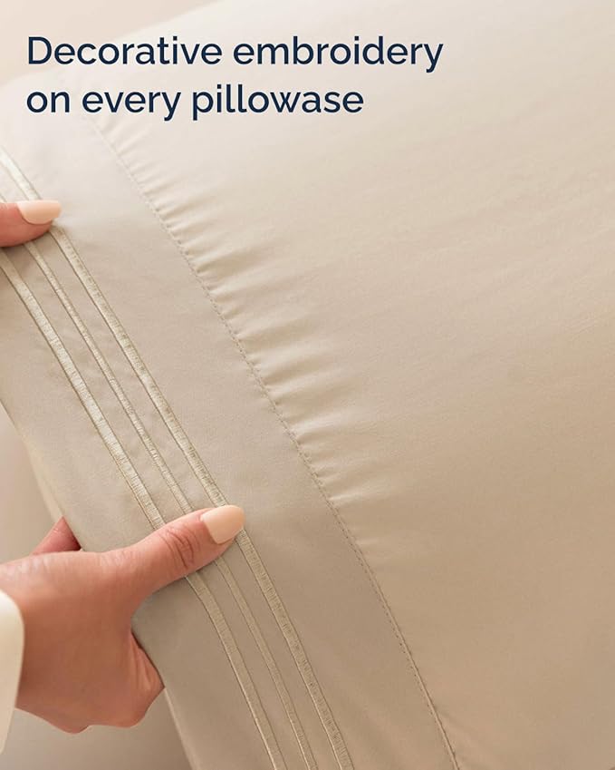 Twin XL Size 3 Piece Sheet Set - Comfy Breathable & Cooling Sheets - Hotel Luxury Bed Sheets for Women & Men - Deep Pockets, Easy-Fit, Extra Soft & Wrinkle Free Sheets - Cream Oeko-Tex Bed Sheet Set