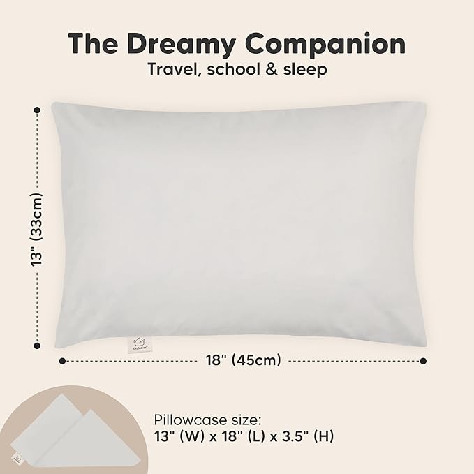 Toddler Pillow with Pillowcase - 13x18 My Little Dreamy Kids Travel Bed Pillows for Sleeping, Organic Cotton Small Pillowcase, Soft & Breathable, Machine Washable, Toddlers 2-5 years old(French Gray)