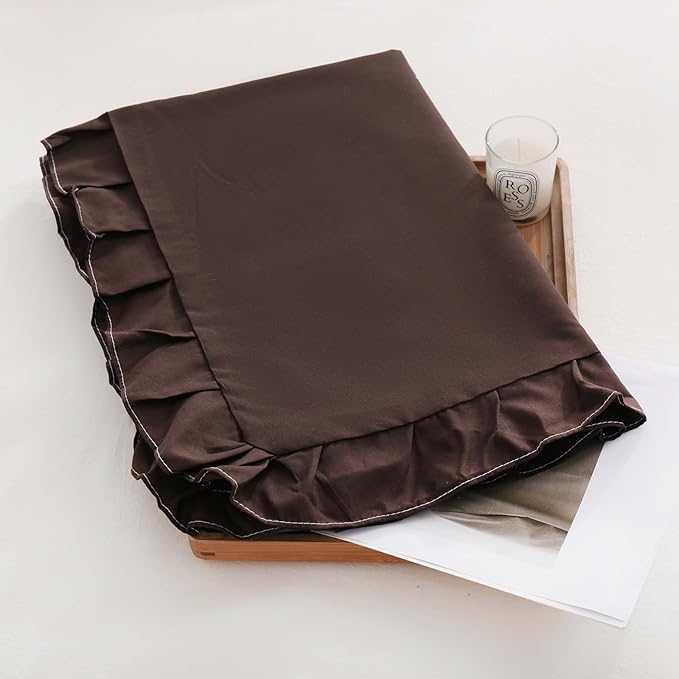 Merryword Dark Brown Pillow Shams Standard Pillowcases 20x26inch Chocolate Cute Pillow Cover Set of 2 Soft Shabby Chic Ruffled Pillowcases