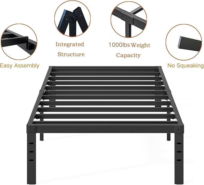 14 inch Twin XL Bed Frame No Box Spring Needed, 3500 lbs Heavy Duty Metal Platform Bed Frames, Non-Slip and Noise-Free Mattress Foundation, Black