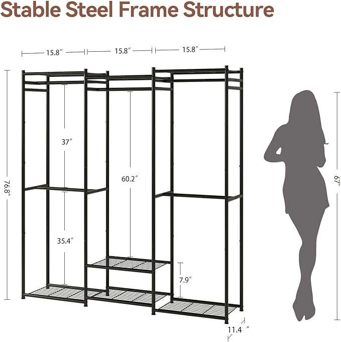 Wardrobe Closet, Clothes Racks for Hanging Clothes, Free Standing Closet Organizers and Storage, Portable Closets for Small Space, Tall Size