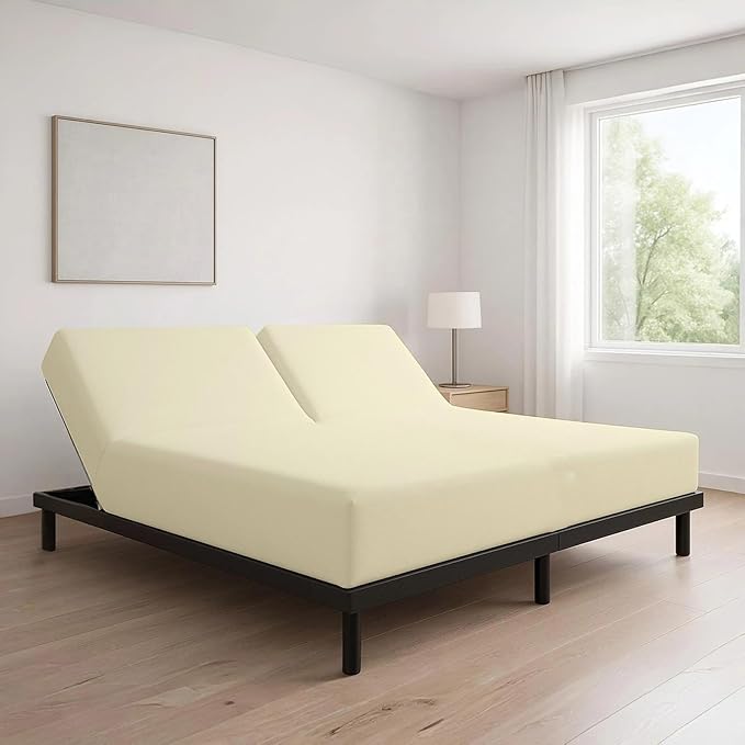 Cottingon 1 Piece Top Split King Fitted Sheet Only for Adjustable beds, Premium 100% Egyptian Cotton, 34 Inches Half Split Flex Head Bottom Sheet for Sleep Number Beds 16" Deep Mattress, Ivory