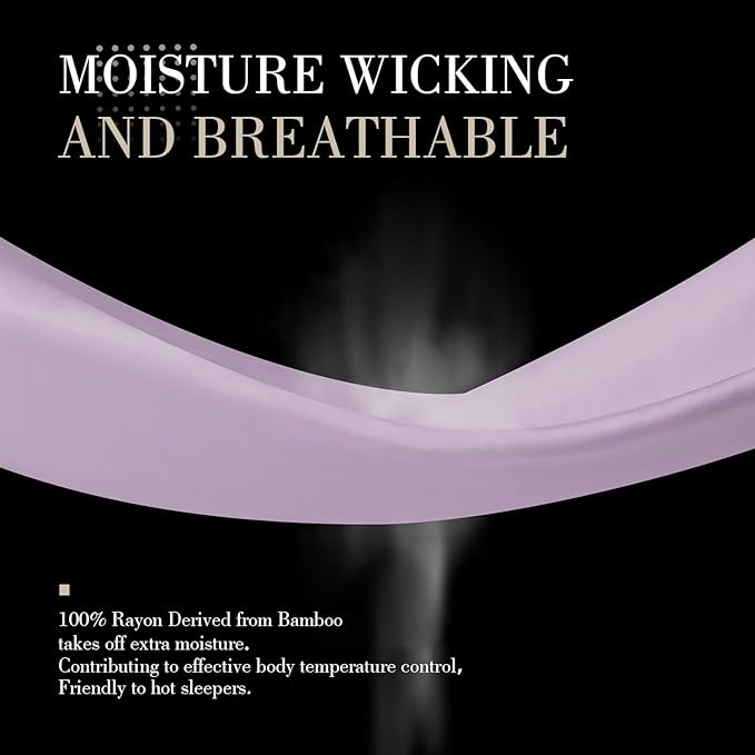 WishSmile Cooling Queen Pillowcases Set of 2 Breathable Cool Silky Soft Rayon Derived from Bamboo Fabric, Moisture Wicking for Hot Sleepers, Hair and Skin Friendly, Light Purple, 2 Pack, 20x30IN