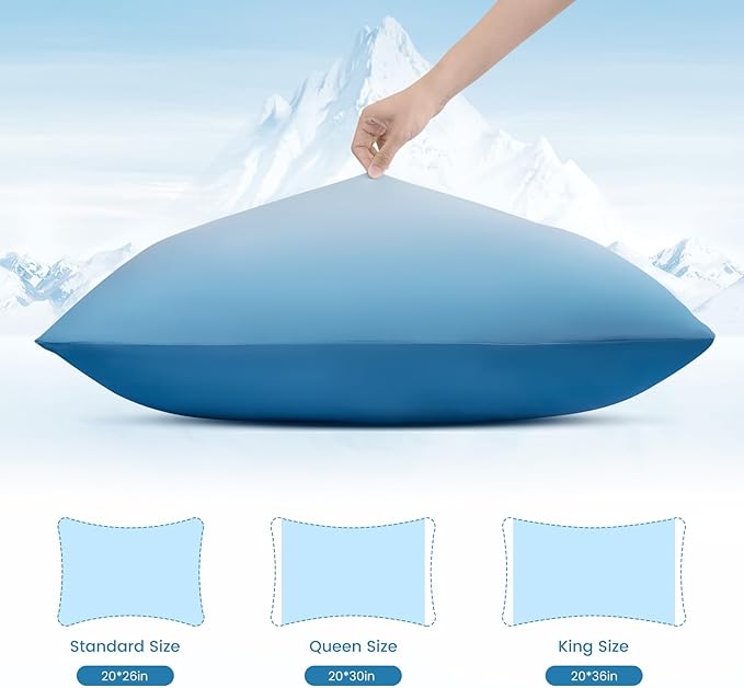 LUXEAR Cooling Pillow Cases, 2 Pack Arc-Chill Q-max>0.5 Gradient Cool Pillowcases for Hair Skin Hot Sleepers, Silky Skin-Friendly, Machine Washable Hidden Zipper Cooing Pillow Covers - Gradient Blue