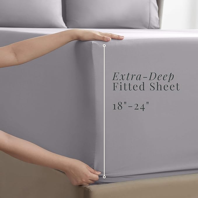 Hearth & Harbor Extra Deep Pocket Sheets - Fits Mattress 18-24 Inches Deep - Extra Deep Pocket Twin Sheets Sets - 4 Piece Twin Size - Light Lavender