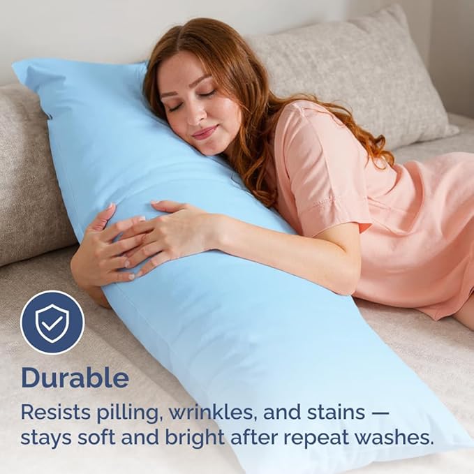 Body Pillowcases Set of 2-20x54 Long Body Pillow Case - Soft Body Pillow Cover for Sleeping & Side Sleepers - Comfy, Breathable & Wrinkle Free - Machine Washable w/Envelope Enclosure (Light Blue)