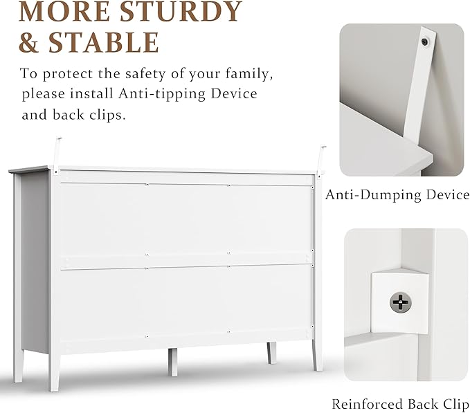 FansaFurn White Dresser Fluted 6 Drawer Dresser Wide Modern Chest of Drawers Large Closet Dressers Wood Storage Dressers Organizer Storage Cabinet for Bedroom Living Room Hallway Entryway